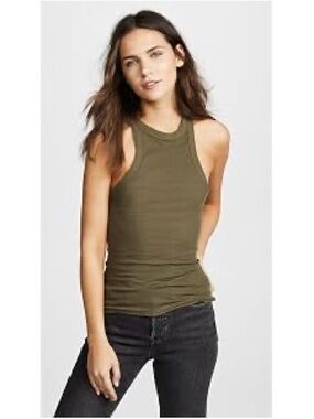 Free People Wide Eyed Olive Ribbed High-Neck Tank